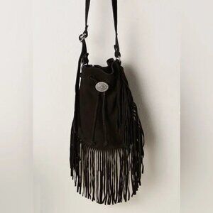 Free People Calamity Fringe Crossbody Bag Black Suede Western Country Cottage